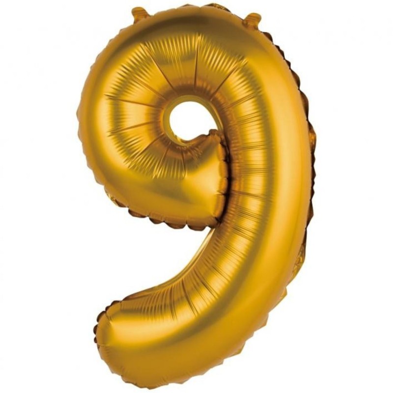 Balon foliowy złota "cyfra 9", 14"- 35 cm /1szt