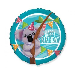 Foliowe Balony kolorowe z napis. "Happy Birthday" (Koala). 18" - 46 cm / 1 szt.