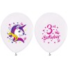 Lateksowe białe Balony 3 Urodziny (jednorożce), 12"- 30 cm./ 5 szt.