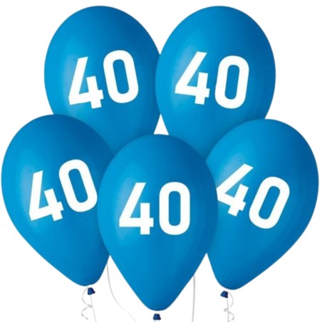 Lateksowe niebieskie Balony 40 - urodziny, 12" - 30 cm./ 5 szt.