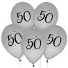Lateksowe Balony 50 - urodziny, srebrne, 12" - 30 cm./ 5 szt.