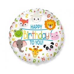 Foliowe Balony kolorowe z napis. "Happy Birthday" (zwierzątka). 18" - 46 cm / 1 szt.