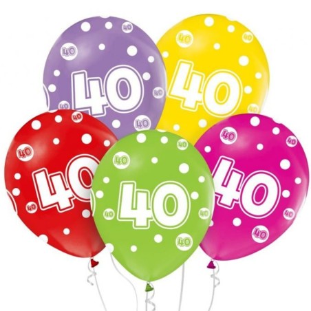 Lateksowe kolorowe Balony z cyframi: 40, 12" - 30 cm./ 5 szt.