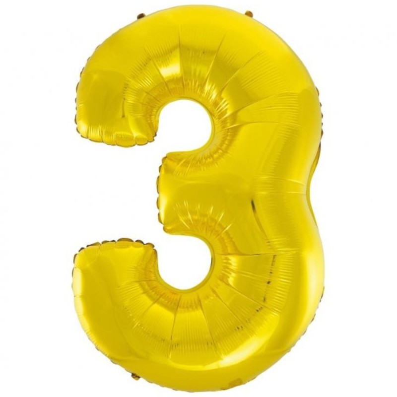 Balon foliowy złota "cyfra 3", 36"- 92 cm /1szt