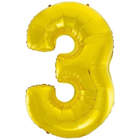 Balon foliowy złota "cyfra 3", 36"- 92 cm /1szt