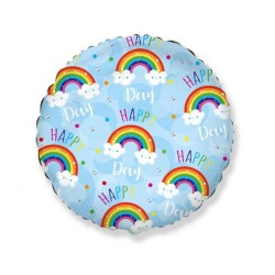 Foliowe Balony niebieskie z napis. "Happy Day" (tęcza). 18" - 46 cm / 1 szt.