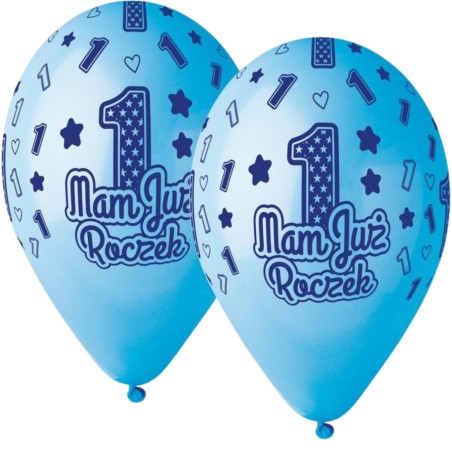 Balony Premium Hel Mam Już Roczek, niebieskie, 13 cali/ 5 szt.