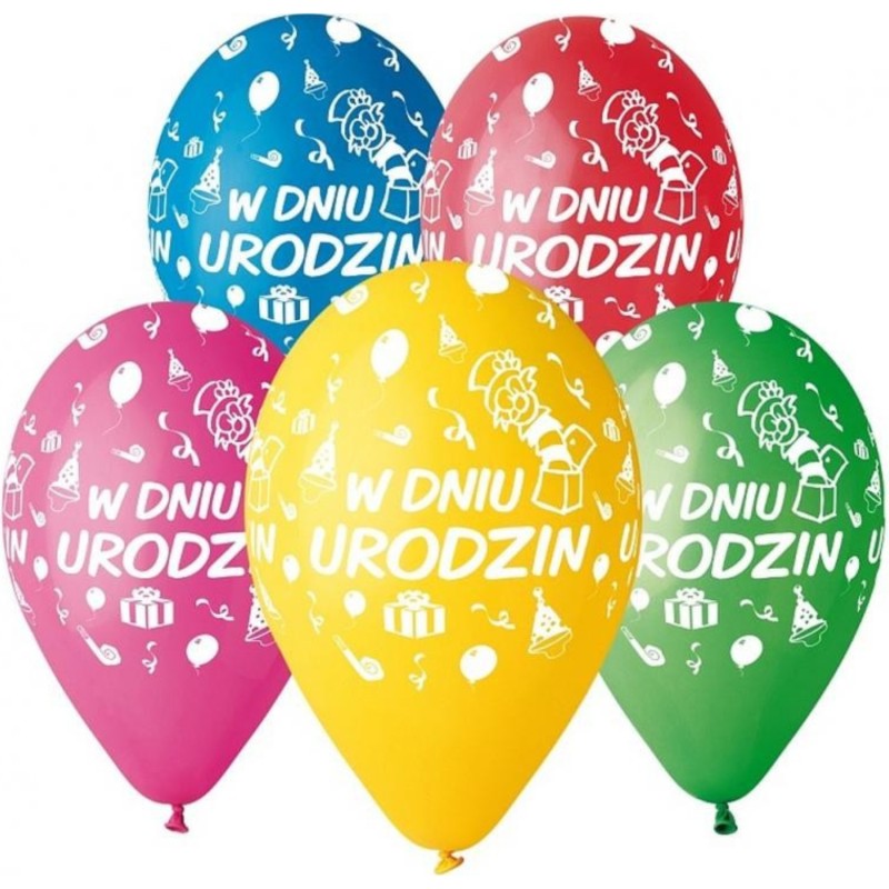 Balony Premium Hel W Dniu Urodzin, 13 cali/ 5 szt.