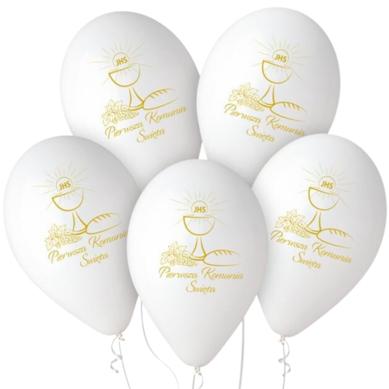 Lateksowe Balony Premium Hel Pierwsza Komunia Św. (kielich), 13"/ 5 szt.
