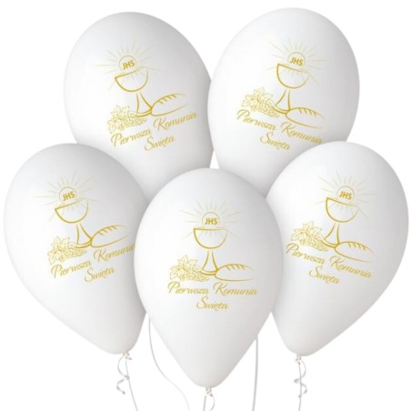 Lateksowe Balony Premium Hel Pierwsza Komunia Św. (kielich), 13"/ 5 szt.