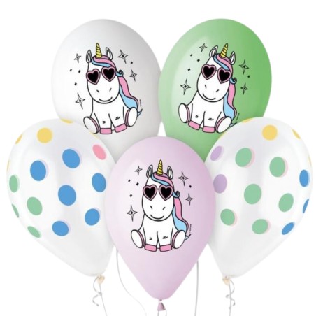Lateksowe Balony Premium Hel Wesoły Jednorożec, 13 cali/ 5 szt.
