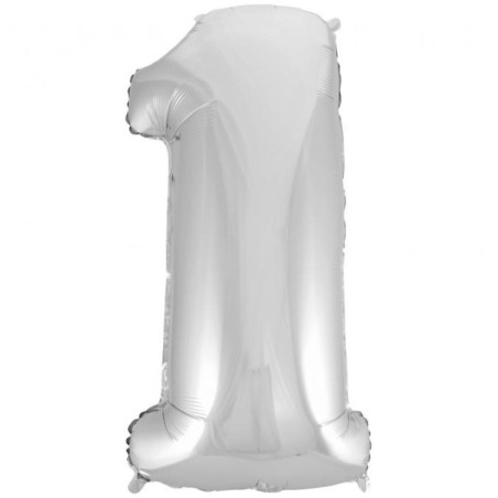 Balon foliowy srebrna "cyfra 1", 36"- 92 cm /1szt