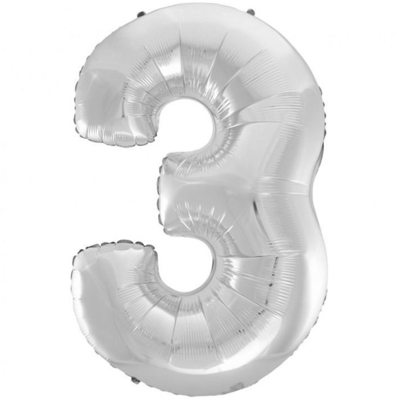 Balon foliowy srebrna "cyfra 3", 36"- 92 cm /1szt