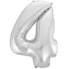 Balon foliowy srebrna "cyfra 4", 36"- 92 cm /1szt