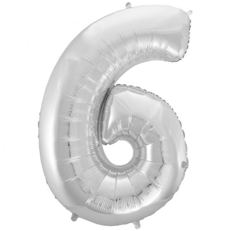 Balon foliowy srebrna "cyfra 6", 36"- 92 cm /1szt
