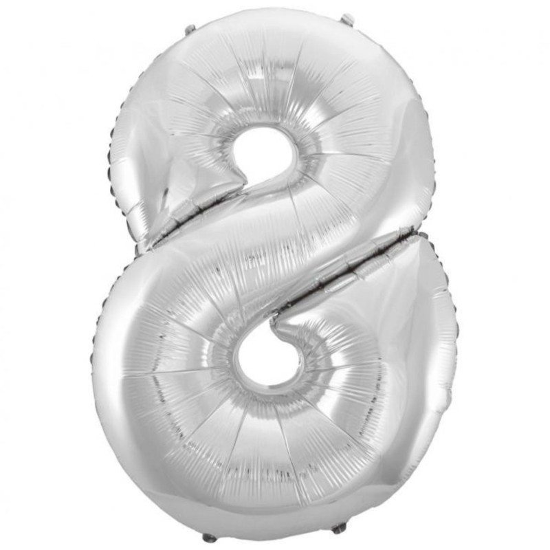 Balon foliowy srebrna "cyfra 8", 36"- 92 cm /1szt