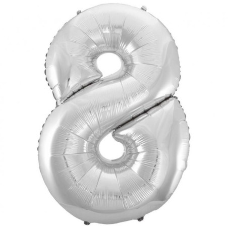 Balon foliowy srebrna "cyfra 8", 36"- 92 cm /1szt