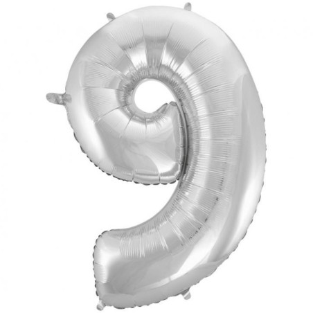Balon foliowy srebrna "cyfra 9", 36"- 92 cm /1szt