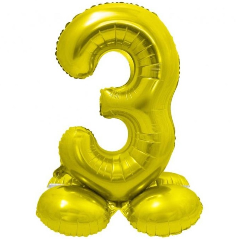 Balon foliowy złota "stojąca cyfra 3", 28"- 72 cm /1szt