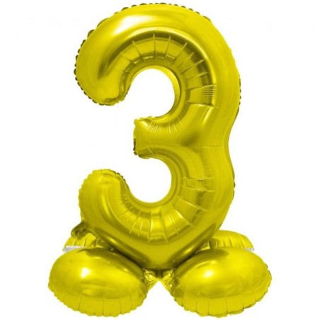 Balon foliowy złota "stojąca cyfra 3", 28"- 72 cm /1szt