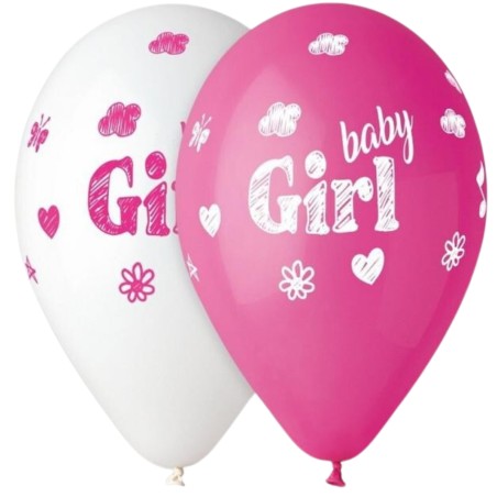 Lateksowe biało-różowe Balony Premium Hel Baby Girl, 13 cali / 5 szt.