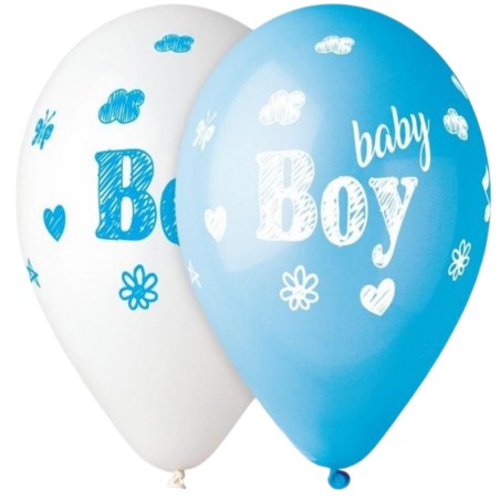 Lateksowe niebiesko-białe Balony Premium Hel Baby Boy, 13 cali / 5 szt.