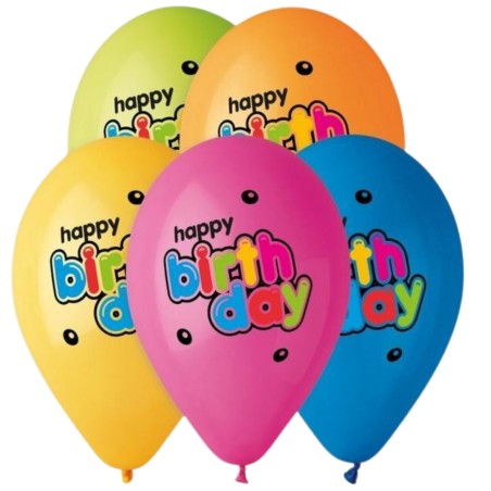 Lateksowe Balony Premium Hel Happy Birthday, 13 cali/ 5 szt.