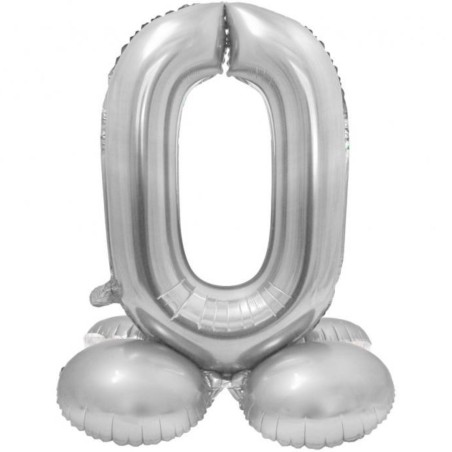 Balon foliowy srebrna "stojąca cyfra 0", 28"- 72 cm /1szt