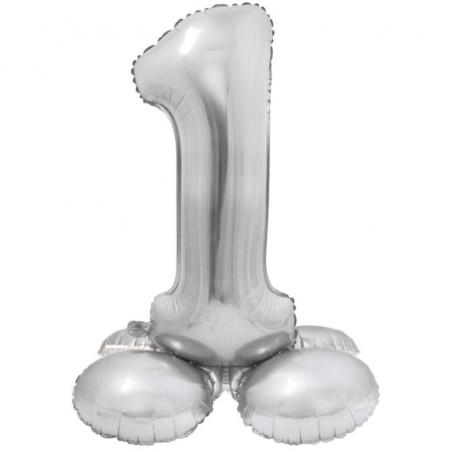 Balon foliowy srebrna "stojąca cyfra 1", 28"- 72 cm /1szt