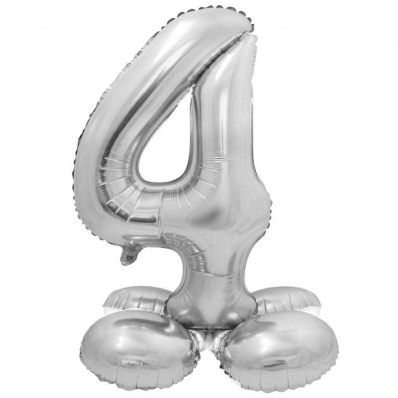 Balon foliowy srebrna "stojąca cyfra 4", 28"- 72 cm /1szt