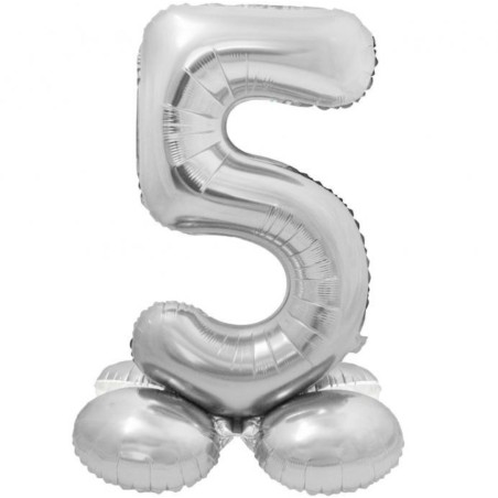 Balon foliowy srebrna "stojąca cyfra 5", 28"- 72 cm /1szt
