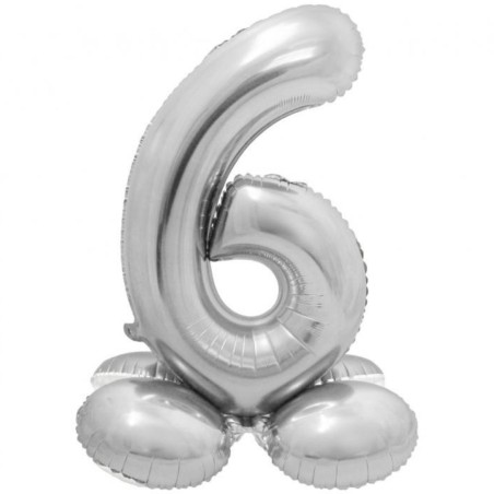 Balon foliowy srebrna "stojąca cyfra 6", 28"- 72 cm /1szt