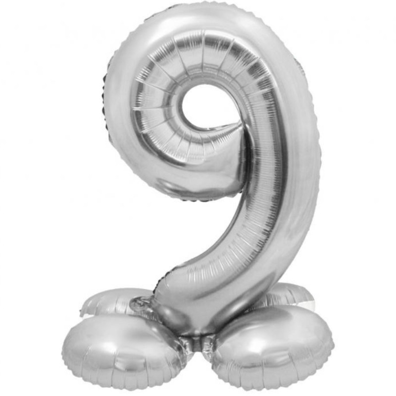 Balon foliowy srebrna "stojąca cyfra 9", 28"- 72 cm /1szt
