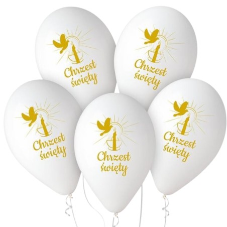 Lateksowe białe Balony Chrzest Św. (świeca), 13"/ 5 szt.