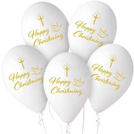 Lateksowe białe Balony Premium Hel Happy Christening, 13"/ 5 szt.