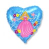 Balon foliowy niebieski w kształcie serca z nadrukiem księżniczki w kwiatach, 18"- 46 cm /1szt