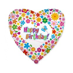 Foliowe Balony kolorowe z napisem "Happy Birthday"(Kwiaty). 18"- 46 cm / 1 szt.