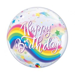 Foliowe Balony kolorowe z napis. "Happy Birthday" (Rainbow Unicorns). 22" - 56 cm / 1 szt.