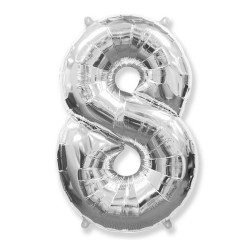 Balon foliowy srebrna "Cyfra 8", 33,5"- 85 cm / 1 szt