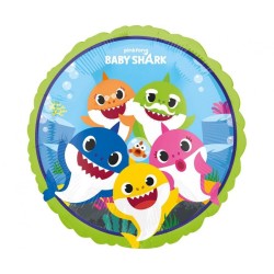 Foliowe Balony kolorowe z nadrukiem "Baby Shark". 18"- 46 cm / 1 szt.