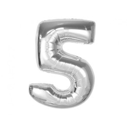 Balon foliowy srebrna "cyfra 5", 36"- 92 cm /1szt