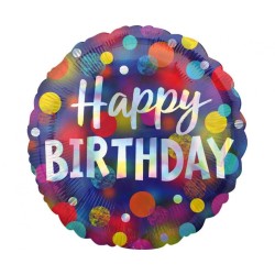Foliowe Balony kolorowe z napisem "Happy Birthday"(Kropki). 18"- 46 cm / 1 szt.(zapakowany)