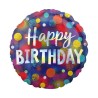 Foliowe Balony kolorowe z napisem "Happy Birthday"(Kropki). 18"- 46 cm / 1 szt.(zapakowany)