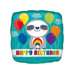 Foliowe Balony kolorowe z napis. "Happy Birthday" (Leniwiec z tęczą). 18" - 46 cm / 1 szt.(zapakowany)