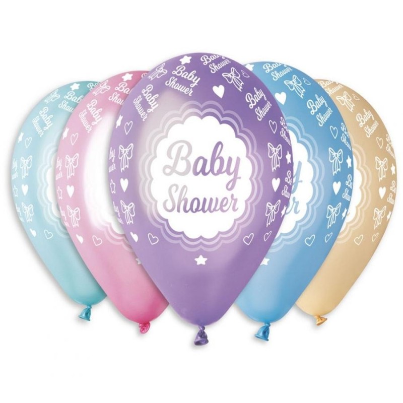 Lateksowe różnokolorowe Balony Premium "Baby shower", metaliczne, 12" / 5 szt.