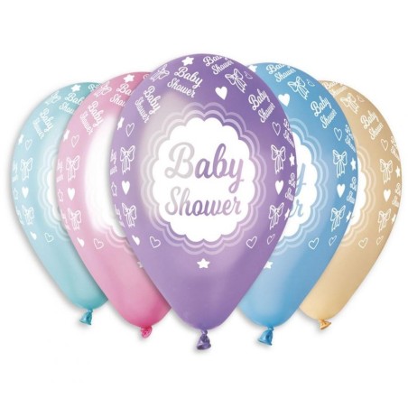 Lateksowe różnokolorowe Balony Premium "Baby shower", metaliczne, 12" / 5 szt.