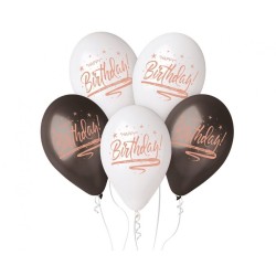 Lateksowe Balony Premium Hel "Happy Birthday", białe i czarne, 13"/ 5 szt.