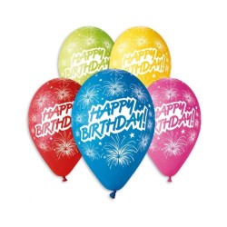 Lateksowe kolorowe Balony Premium "Happy Birthday (fajerwerki)", 12"/ 5 szt.