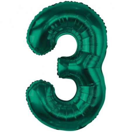 Balon foliowy zielona Cyfra 3, 33,5"- 85 cm / 1 szt