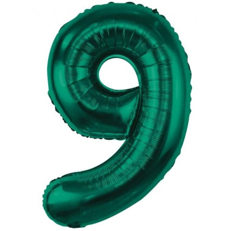 Balon foliowy zielona Cyfra 9, 33,5"- 85 cm / 1 szt